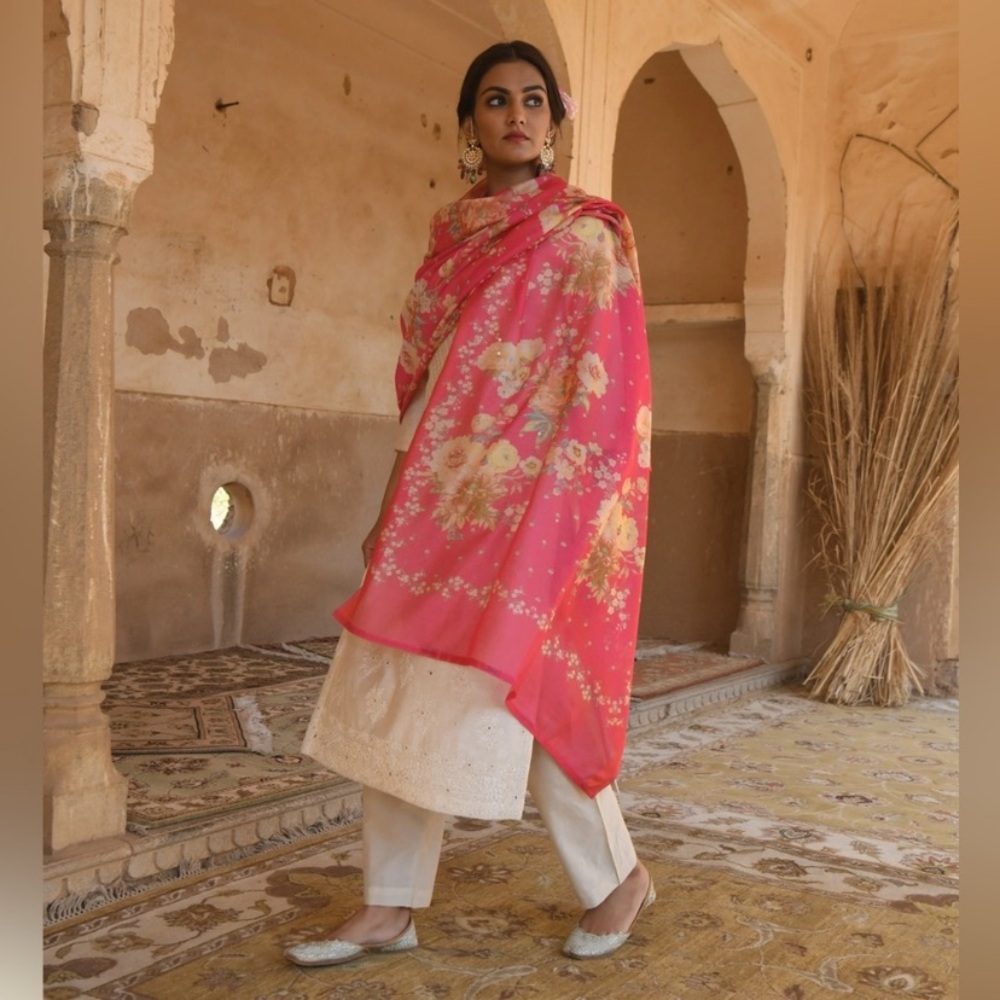 Salwar Kameez Pink Floral Scarf & Wrap